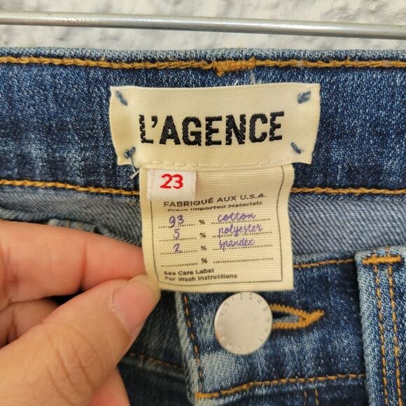 L'AGENCE Woman's Jordan High Rise Crop Straight Distressed Jeans Size 23 - Picture 5 of 14